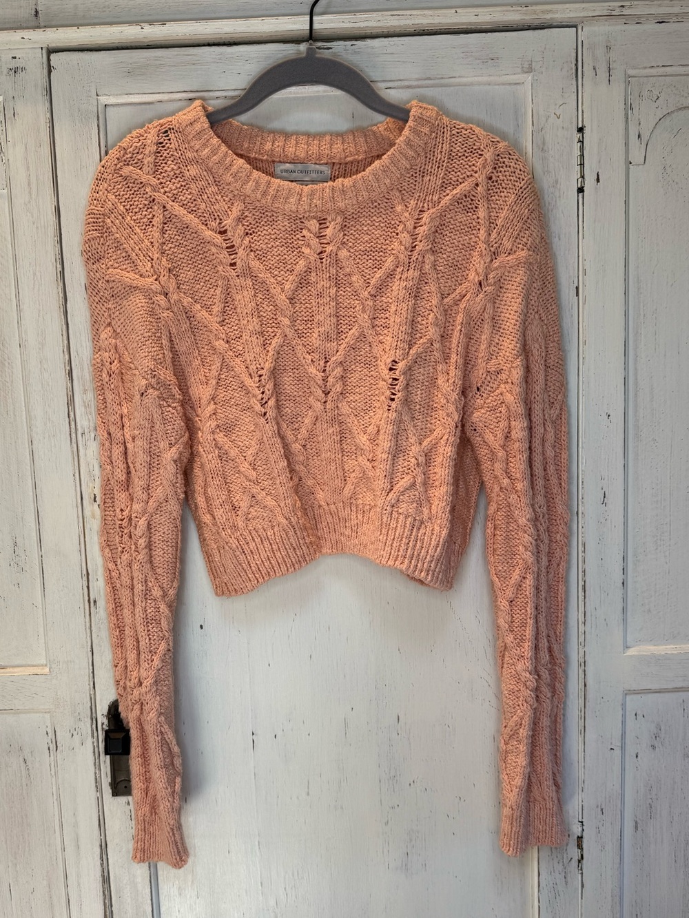Urban Outfitters Peach Cable-Knit Cropped Crewneck Sweater